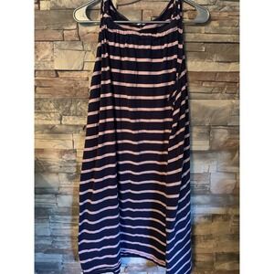 Simple‎  By Suzanne Betro Dress Blue With Pink Stripes. Tank  Pockets  XL A14